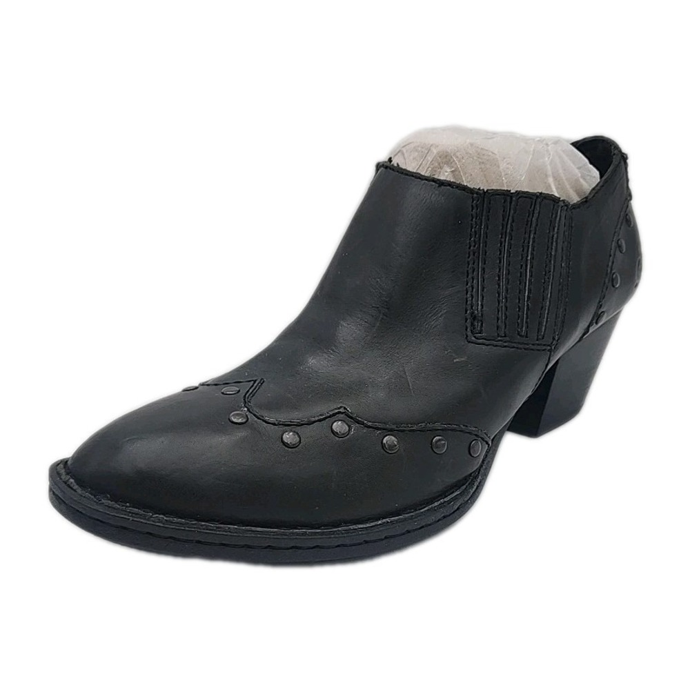 Born Tour Western Black Leather Studded Ankle Booties W31991 Wms Sz 8 EU 39